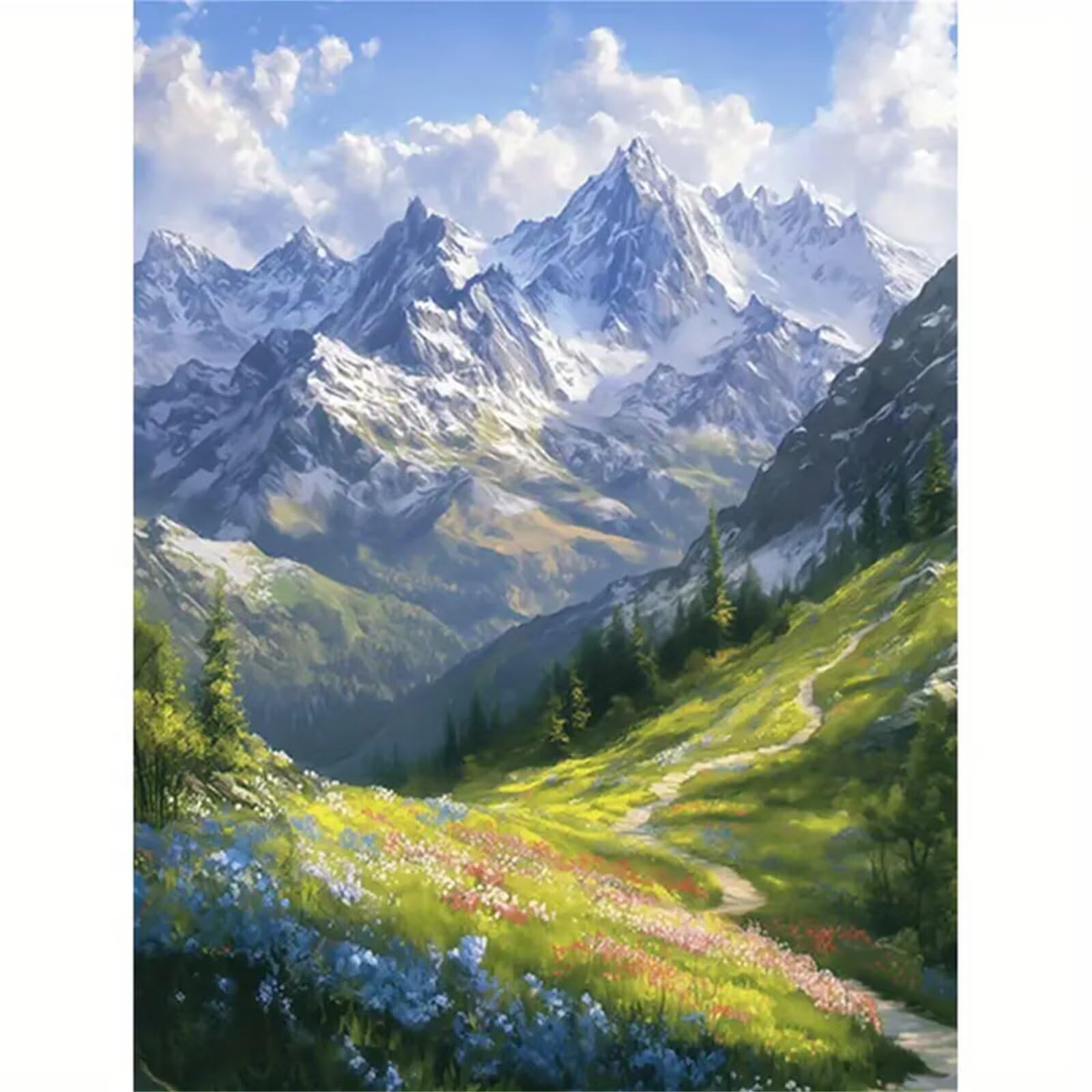 Pintar por Numeros para Adultos,con marco Paint by Numbers Kit DIY Cuadros Pintura al óleo de Lienzo con pigmento acrílico y pinceles para Hogar Pared Decoración Paisaje de montaña nevada,60x75 cm