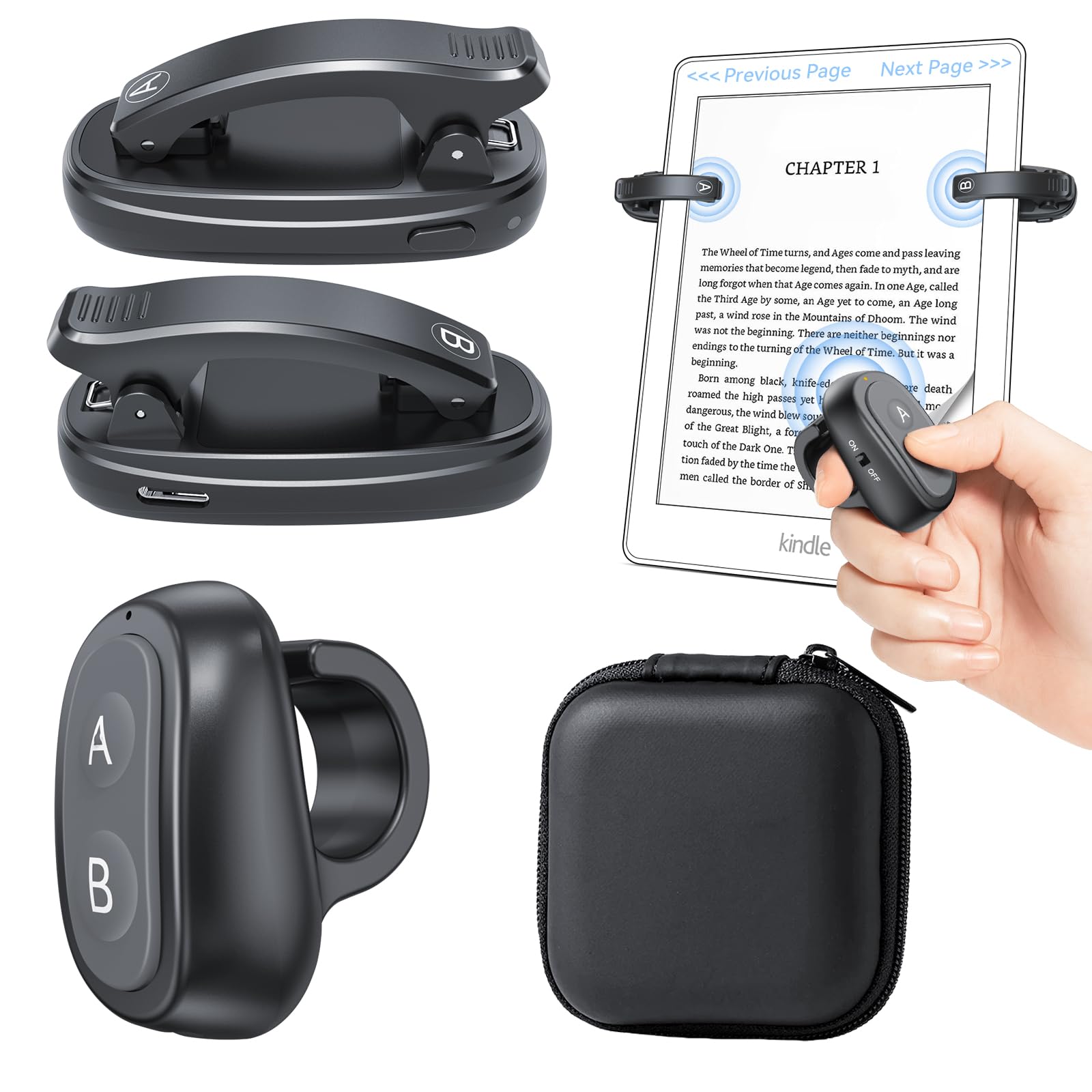 RF Afstandsbediening Pagina Turner voor Kindle Paperwhite Scribe Oasis, Clicker Page Turner voor iPad Tablets Lezen Romans Nemen, Telefoon Camera Video Record Triggers Afstandsbediening, Agave groen
