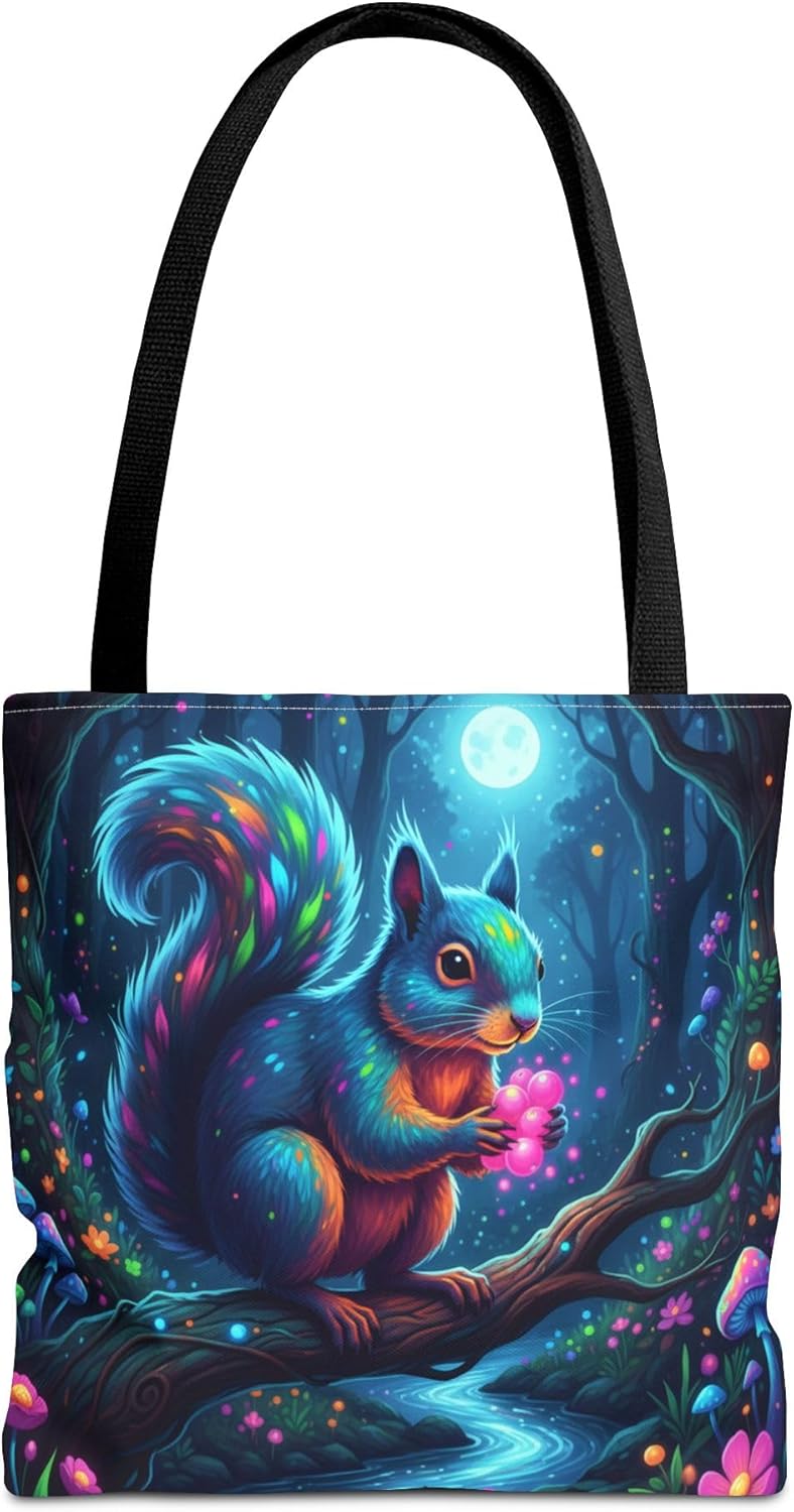Premium Neon Squirrel Tote Bag with Reinforced Stitching - Glowing Berries Theme