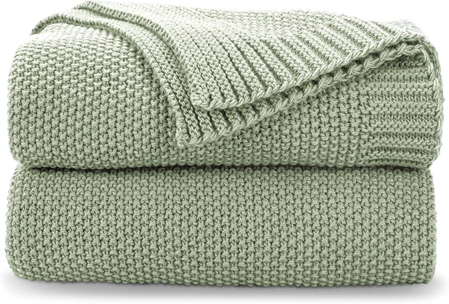 CozeCube Sage Green Throw Blanket for Couch, Soft Cozy Cable Knit Throw for Bed Sofa Living Room, Lightweight Warm Decorative Farmhouse Christmas Blanket, 50"x60", Sage Green