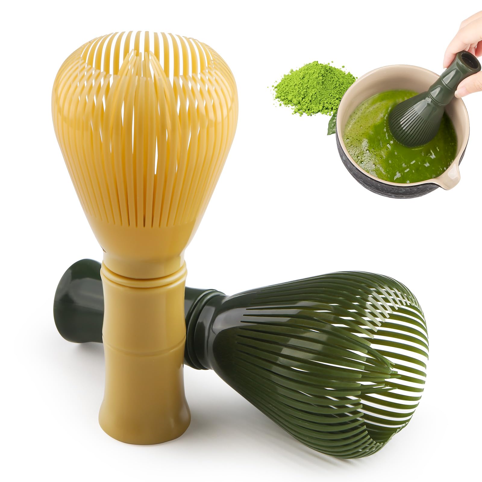 2PCS Premium Resin Matcha Whisk Set, Yellow & Green Traditional Japanese Chasen for Matcha Tea Preparation, Durable, Easy to Use & Authentic Design