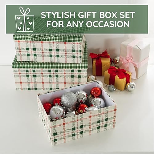 Miniatura 7 de Soul & Lane Caja de regalo de Navidad a cuadros, juego de 3 caja de almacenamiento de decoración navideña, almacenamiento decorativo de fotos, cajas