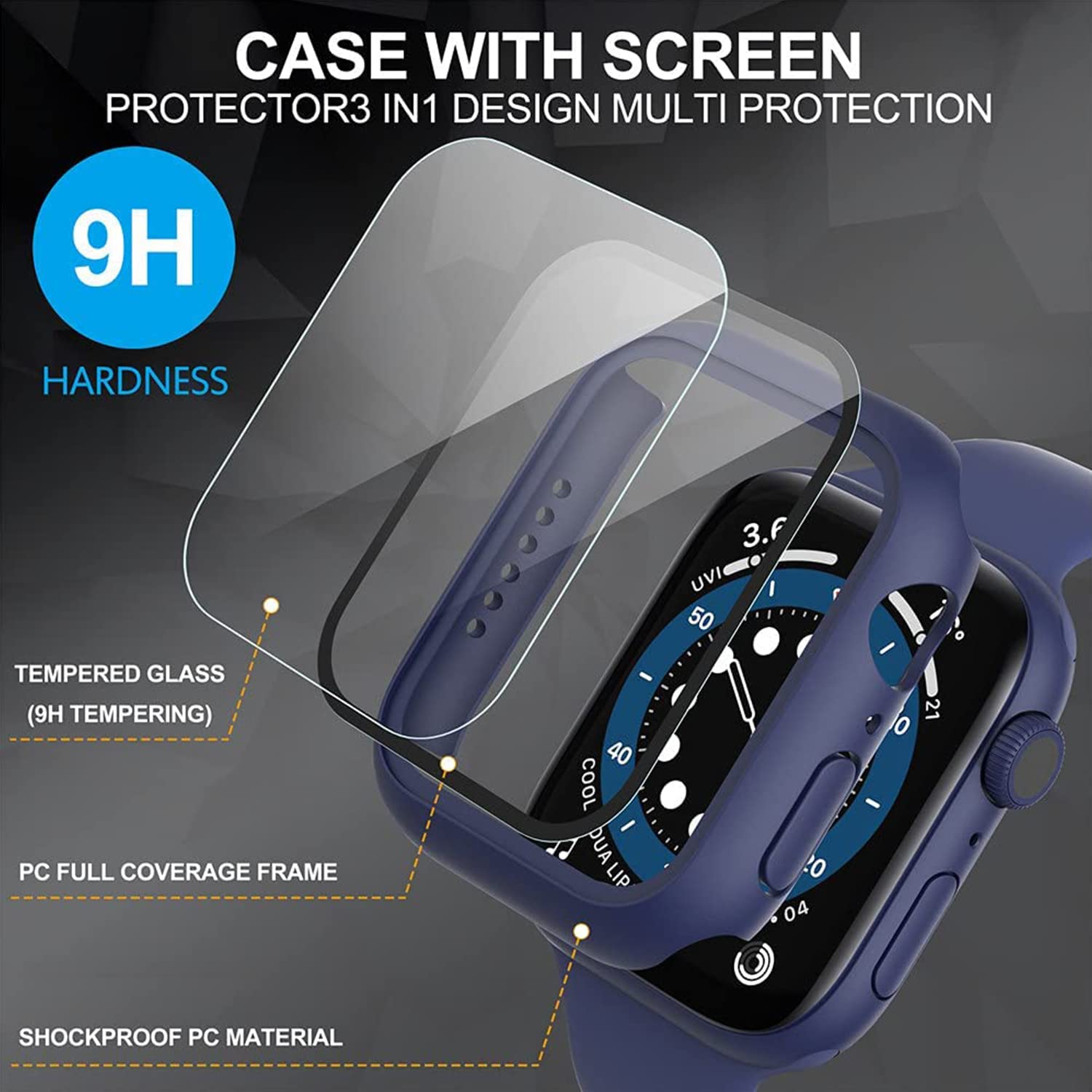 TINSOI Hard PC Case with Tempered Glass Screen Protector Compatible with Apple Watch Series 3 Series 2 Series 1 38mm