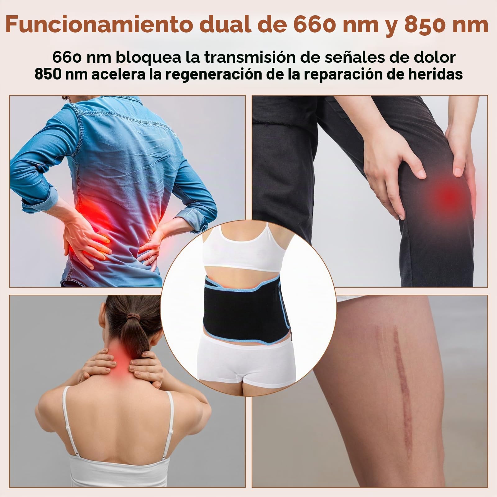 Cinturón de luz roja, 660 nm y 850 nm, con ajuste de temporizador, 5 niveles de luz, lámpara de terapia de luz roja ajustable para piernas, espalda, cintura, hombros, cuello