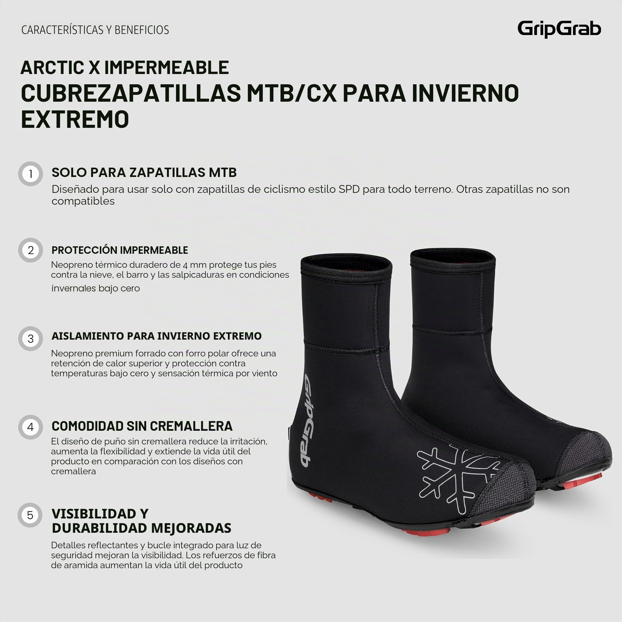 GripGrab Cubrezapatillas Ciclismo Arctic X Invierno Térmicos MTB Gravel Cortavientos Neopreno Impermeable Forro Polar
