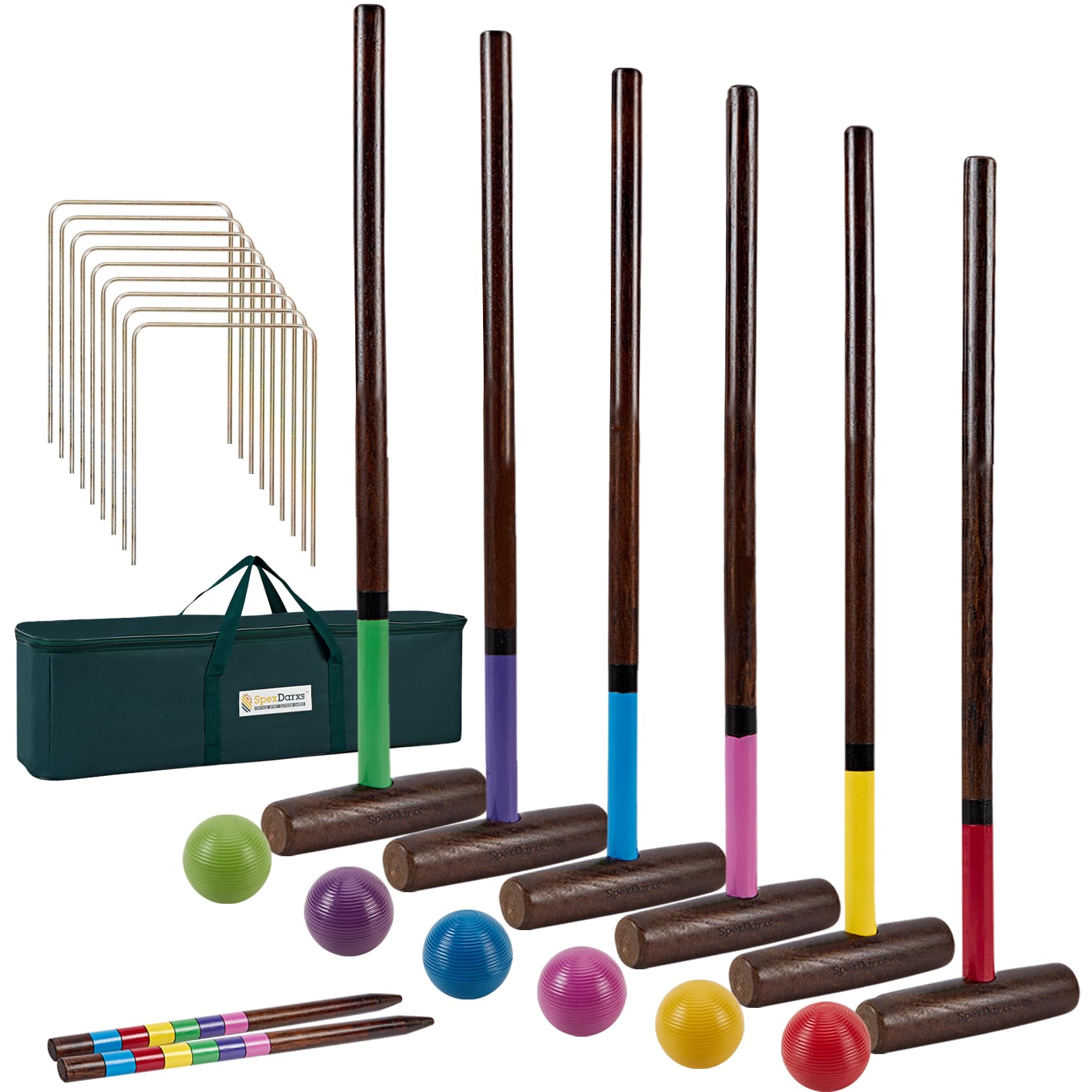 Six Player Croquet Set, 28’’ Croquette Game with Premium Wooden Mallets/Colored Balls/Wickets/Stakes/Carrying Bag, Classic Family Games for Outdoor Backyard Lawn-image-33