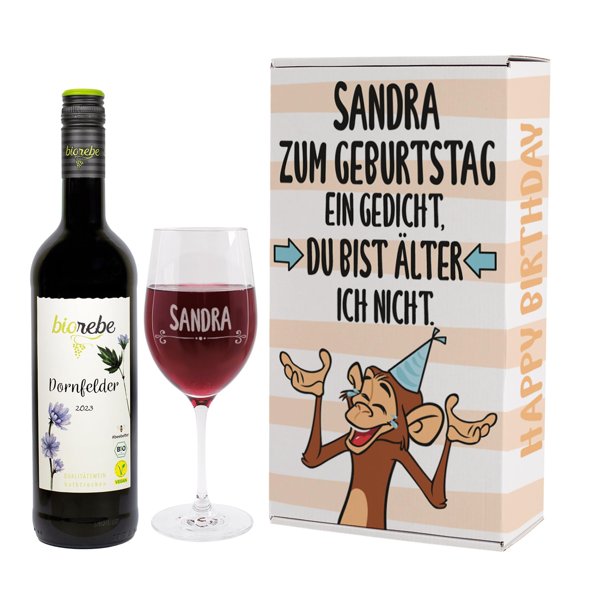 Herz & Heim Geburtstags-Geschenkset – Mit Bio-Wein & Personalisiertem Leonardo-Weinglas, \"Du Bist Alt\"-Motiv