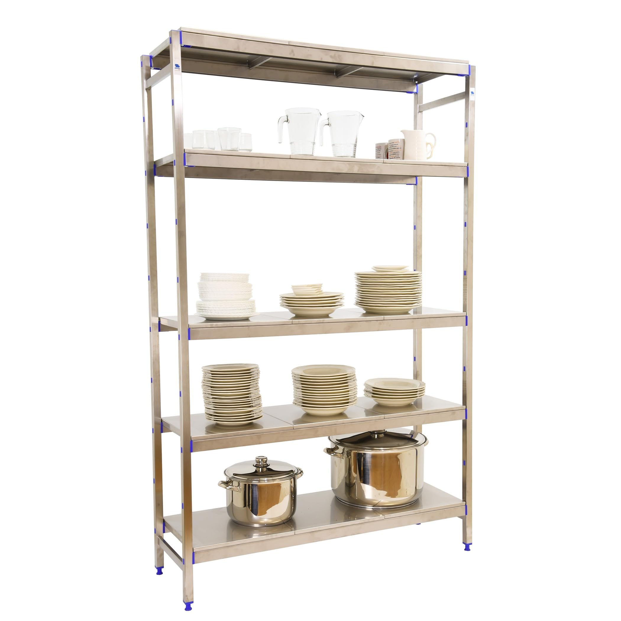 Simon Rack Estanterías Acero Inoxidable, 1600x860x500 mm, 200 kg de Punto Flexión, 5 Estantes, Estantería Industrial, Estantería Cocina Profesional, Acero Inoxidable - Simoninox