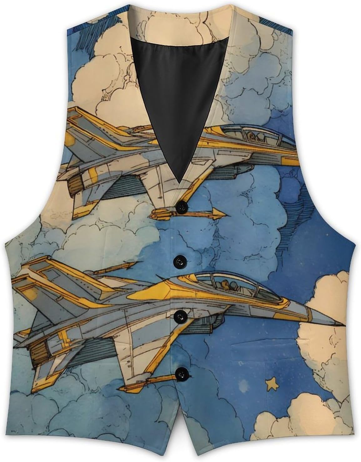 Fighter Jets Flight Mens Suit Vest Formal Dress Business Wedding Groom Tuxedos Waistcoat with Pocket