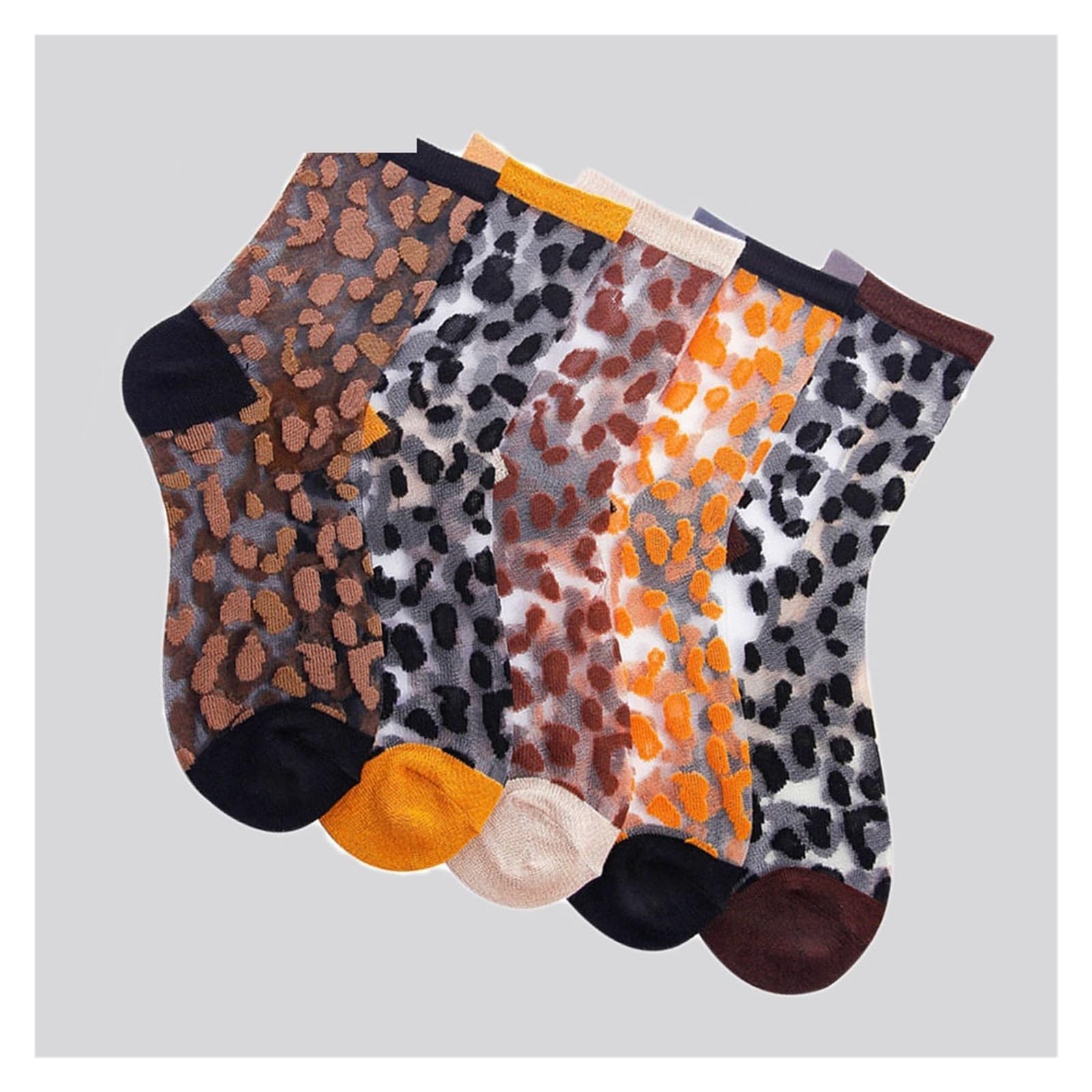 Medias Cortas Mujer 3 pares de calcetines transparentes primavera y verano for mujer, con estampado leopardo, informales transpirables