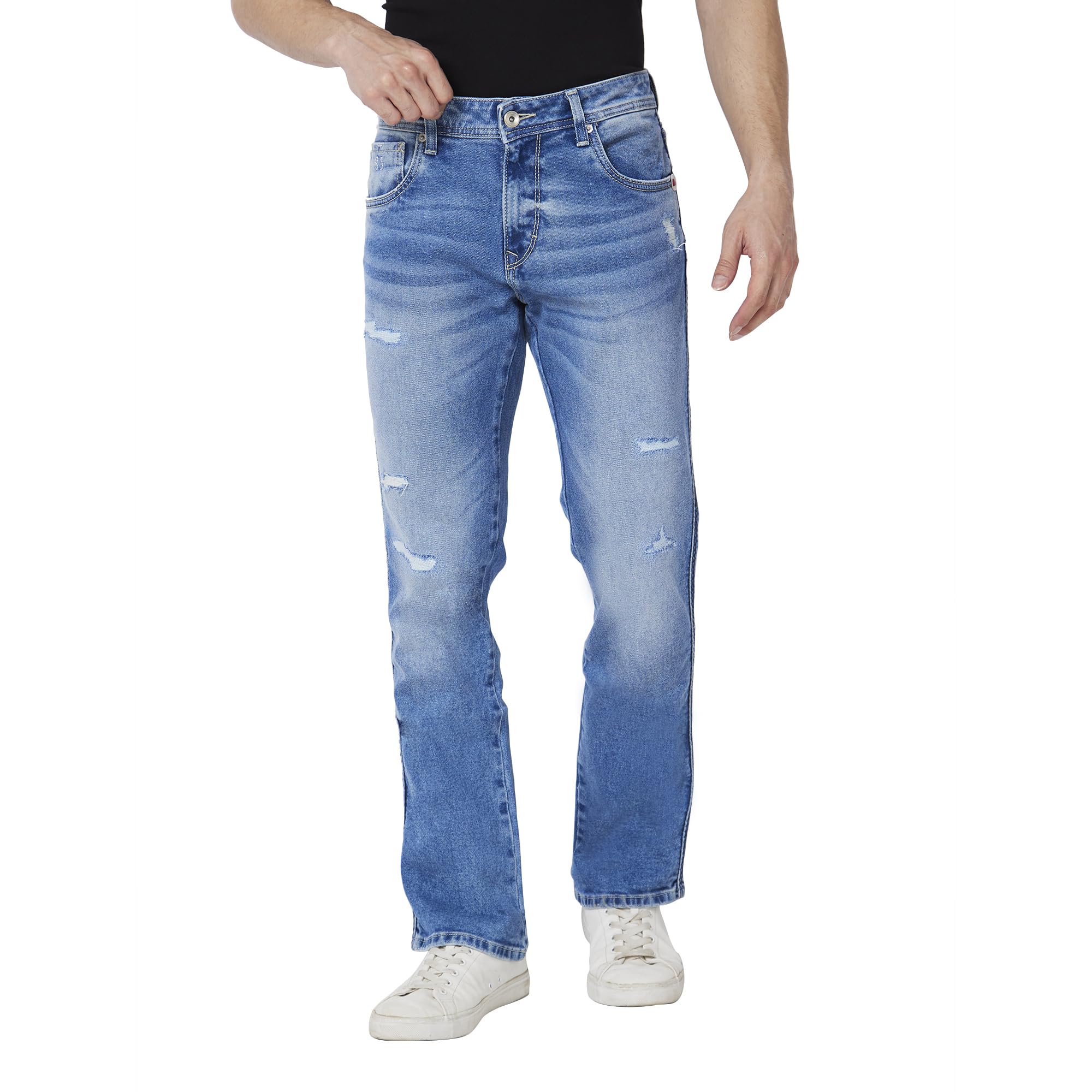 spykar Men Mid Blue Cotton Comfort Fit Regular Length Mild Distressed Mid Rise Jeans (Rafter)-picture-12