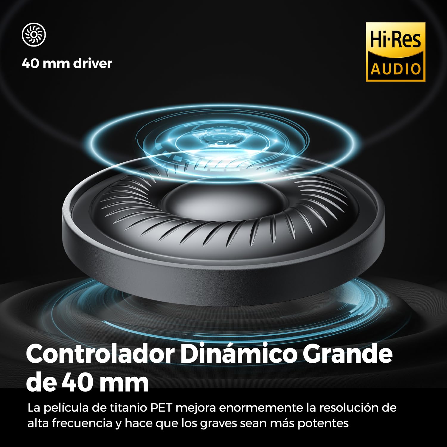 SoundPEATS Space Auriculares Diadema Bluetooth 5.3 con Cancelación de Ruido | Altavoz dinámico de 40 mm, ANC híbrido activo, ENC llamadas, Conexión multipunto, 123 h batería, Plegable portátil