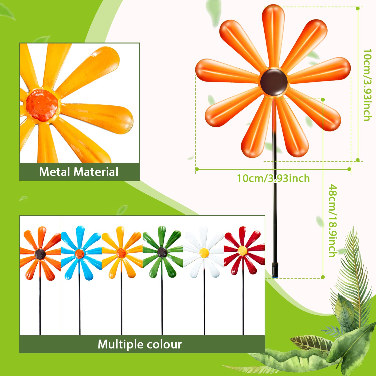 Ripeng 6 Paquete Margaritas de Metal para Jardín con Estacas - Decoración de Flores en Palo para Adornos, Jardinería, Patio y Balcón