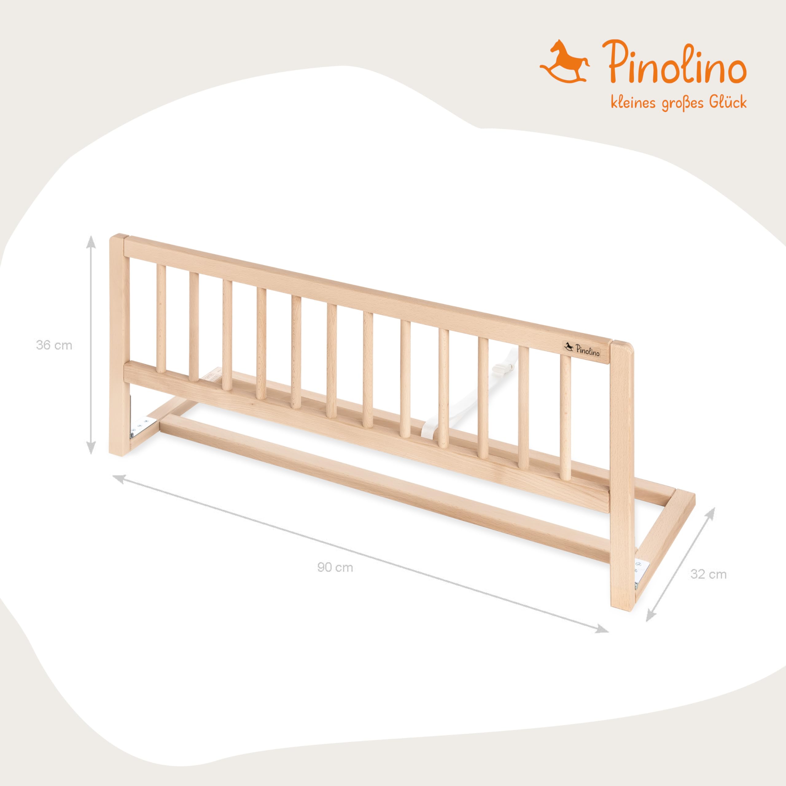 PINOLINO Bettschutzgitter Classic, Bettgitter Massiv Holz, Rausfallschutz für Kinder- & Elternbett, Natur Buche, Keine Montage, reisefreundlich, mit Verbindungsgurt, 90 x 36 x 32 cm, unbehandelt
