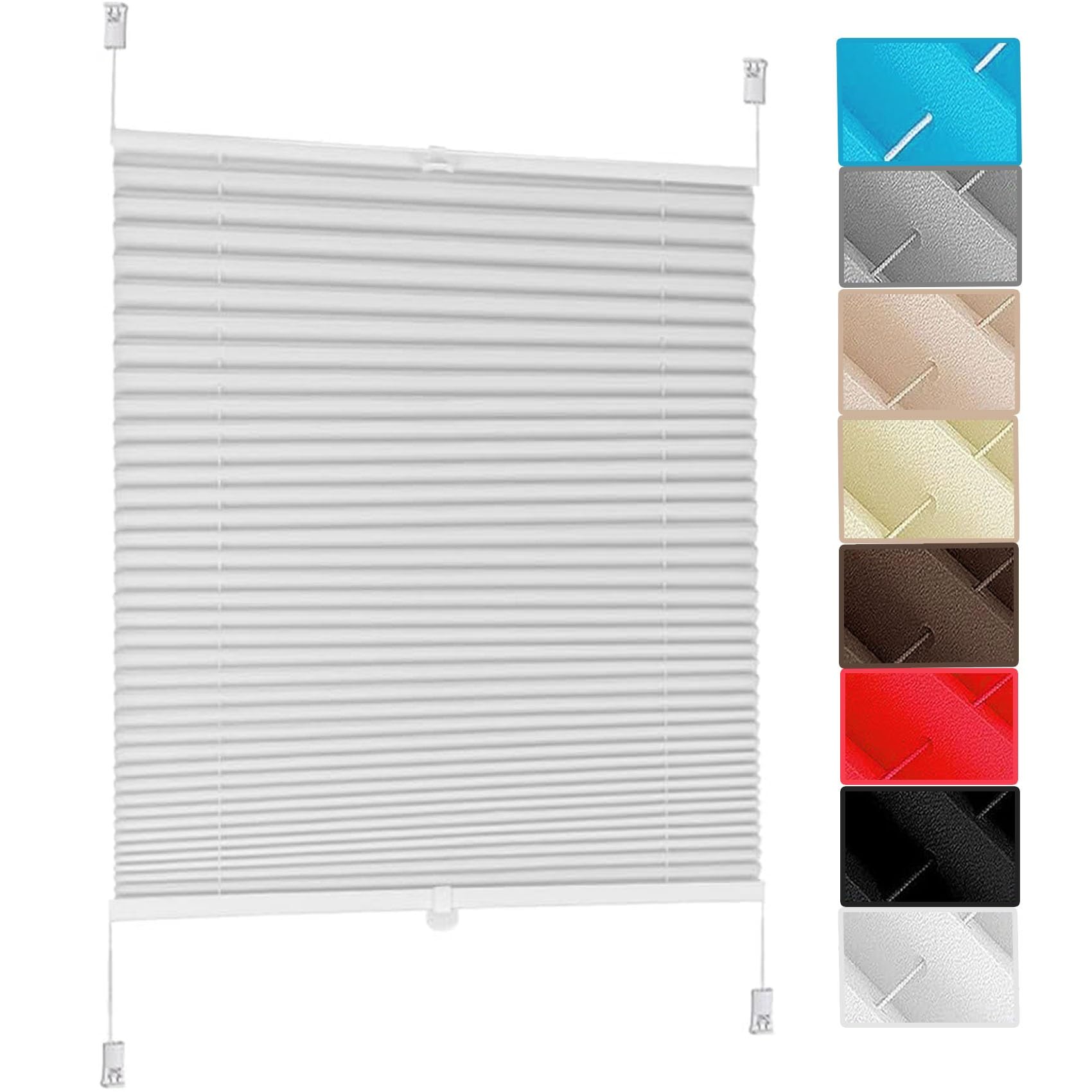 No Drill Blinds Non-woven 95 x 170 cm Stick on Blinds Curtains No Drill Blinds Temporary with Clips Privacy Protection for Bedroom,Kitchen,Bathroom, White