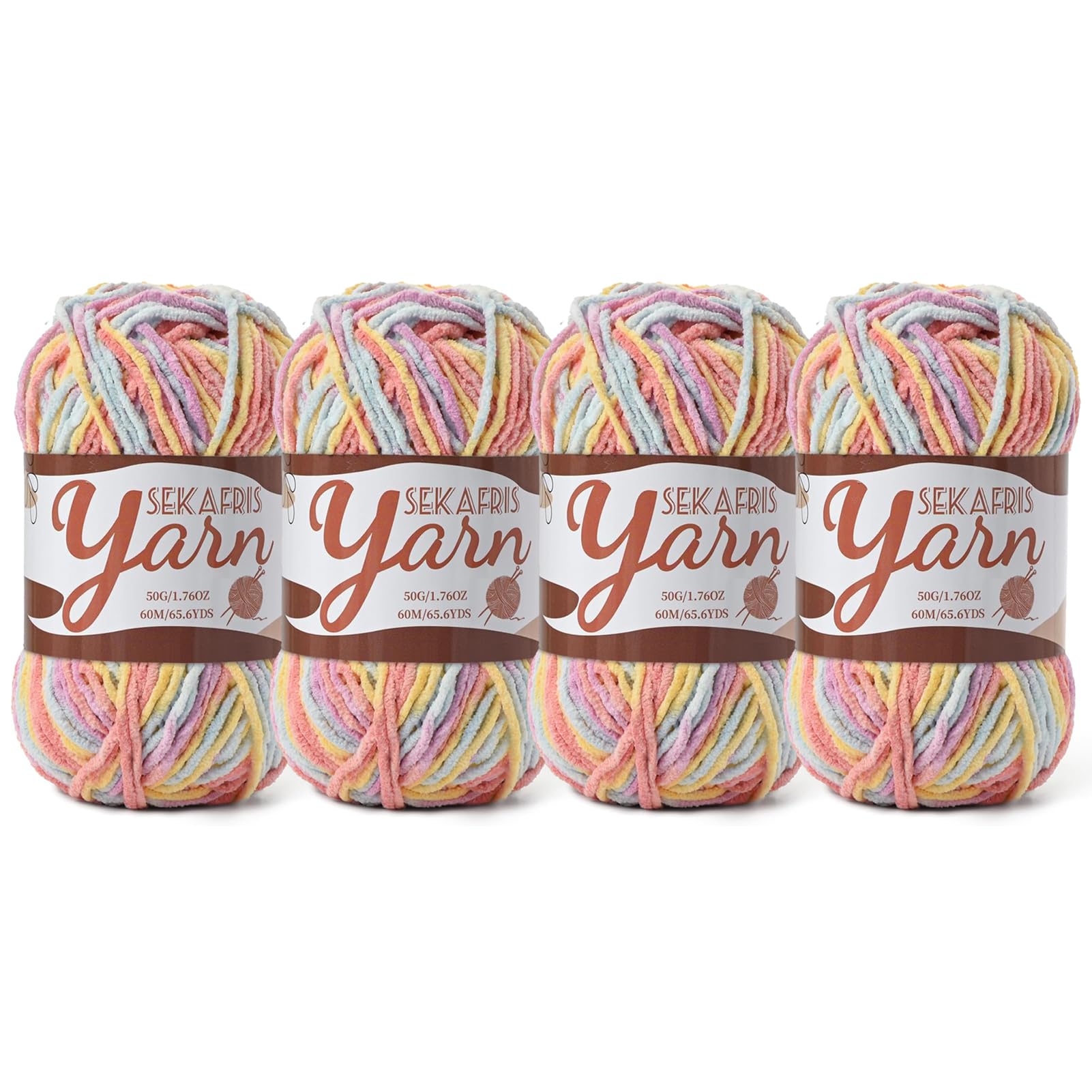 Chenille Yarn for Crocheting Crochet Macaron Yarn 4 Pack