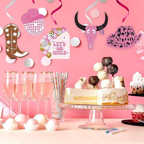 Miniatura 5 de Decoraciones de fiesta de vaquera occidental, 30 piezas de decoración de fiesta de cumpleaños de vaquera rosa, suministros de decoración de