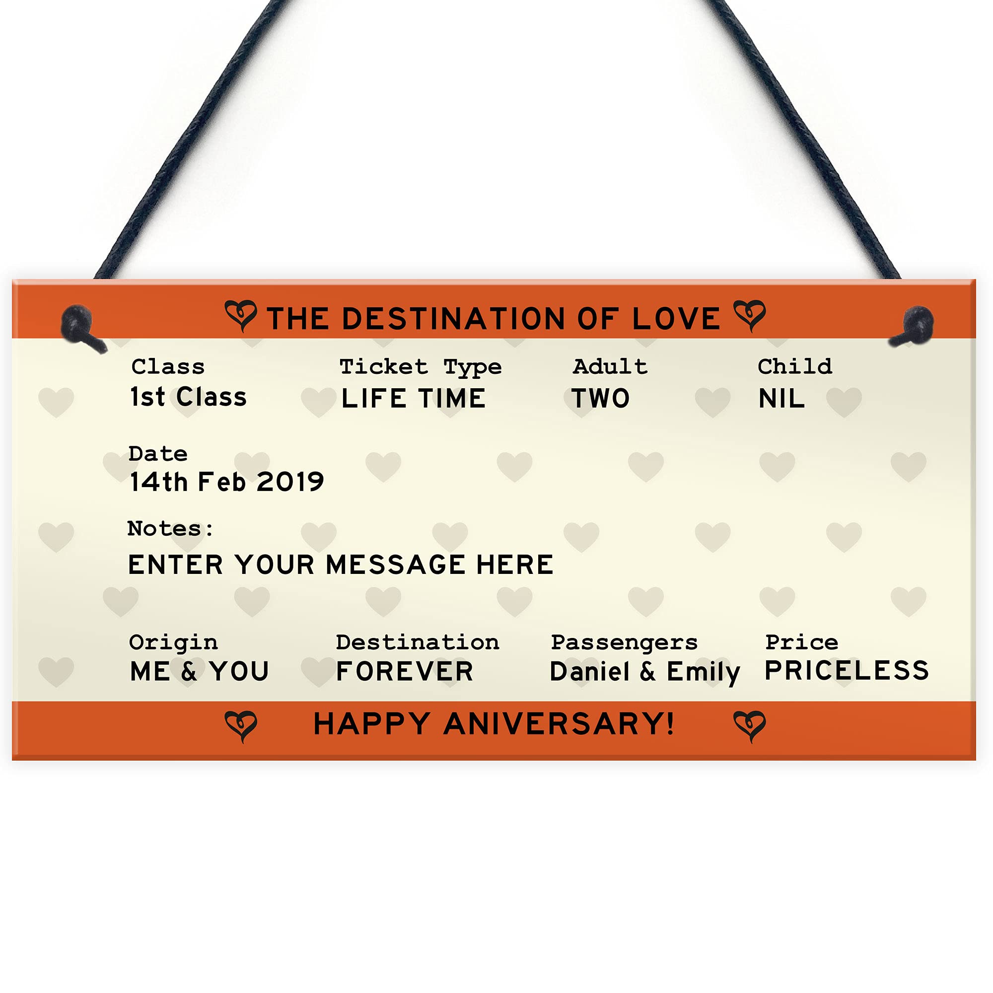 RED OCEAN Personalised For Him Her Novelty Train Ticket Gift For Him Hanging Plaque