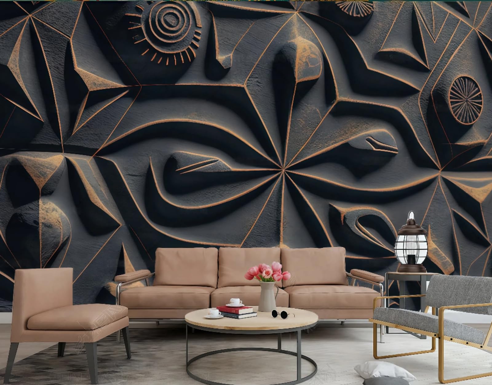 Tapeta trójwymiarowa abstrakcyjna hieroglificzna tłoczenie skała marmur wzór telewizora sofa tło ściana tapeta salon restauracja kawiarnia mural, 3D, 250 x 175 cm