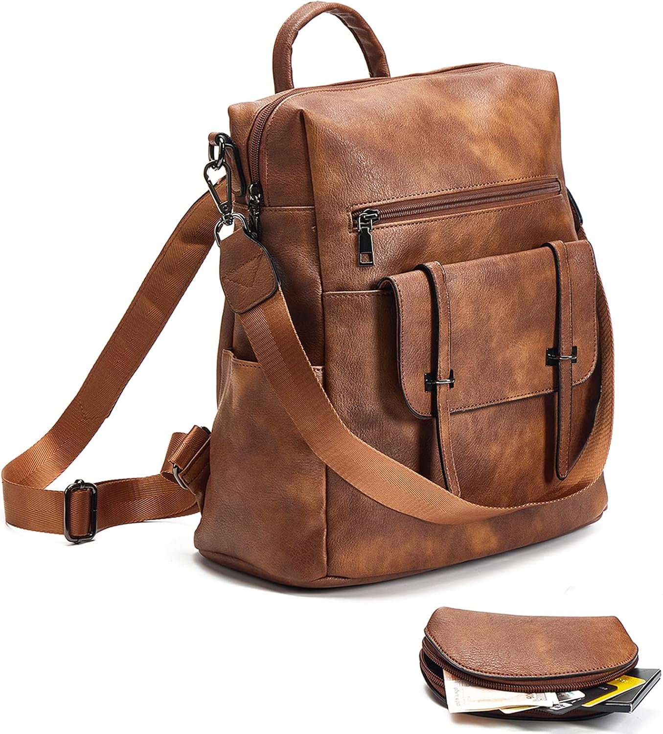 Backpack Purse for Women Fashion Designer Laptop Backpack for Women 15.6 inch Casual Daypack Backpacks with Wristlet (Two-toned Brown)