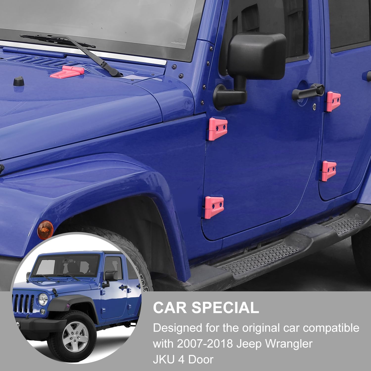 Jimen Compatible with 2007-2018 Jeep Wrangler JK & Unlimited 4 Door, 34PCS Door Hinge & Hood Hinge & Tailgate Hinge Cover Trim (Pink)
