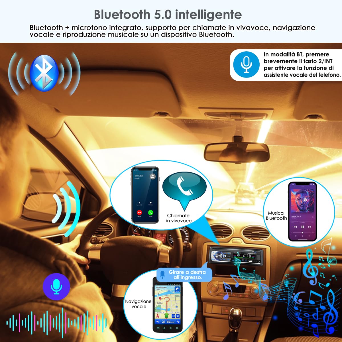 Autoradio Bluetooth con sistema vivavoce autoradio con Bluetooth USB/TF/lettore MP3/radio con connessione AUX Auto, autoradio FM con telecomando 1 DIN RDS Funzione di ricarica rapida