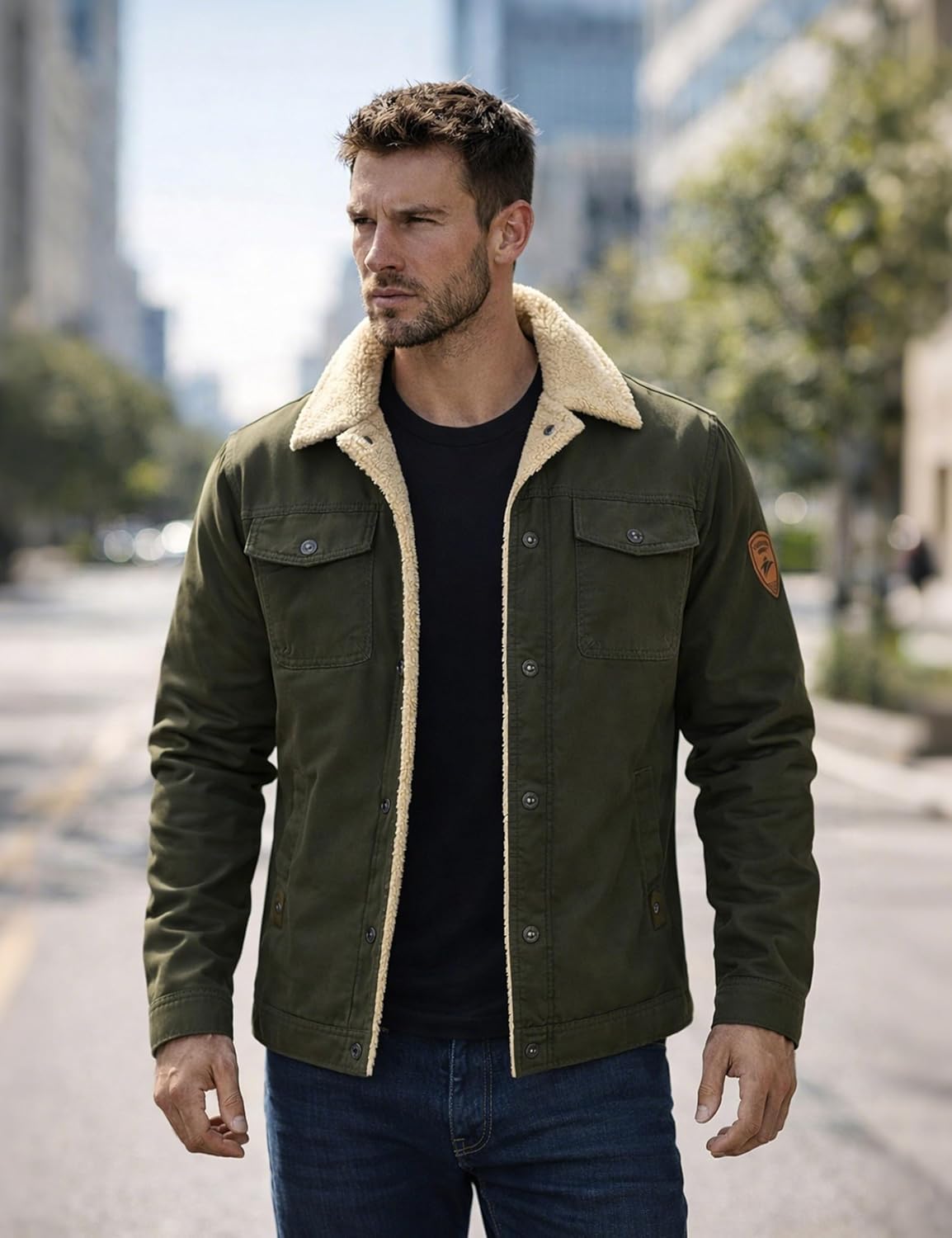 KEFITEVD Men's Winter Fleece Jacket Sherpa Lined Cargo Jackets Casual Trucker Coat Work Winter Thick Warm Coat - Image 2