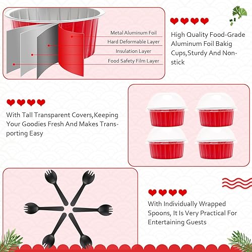 Miniatura 4 de LNYZQUS Moldes para magdalenas de 5 onzas, paquete de 100 unidades, mini tazas de aluminio para hornear pasteles con tapas de cúpula, forros