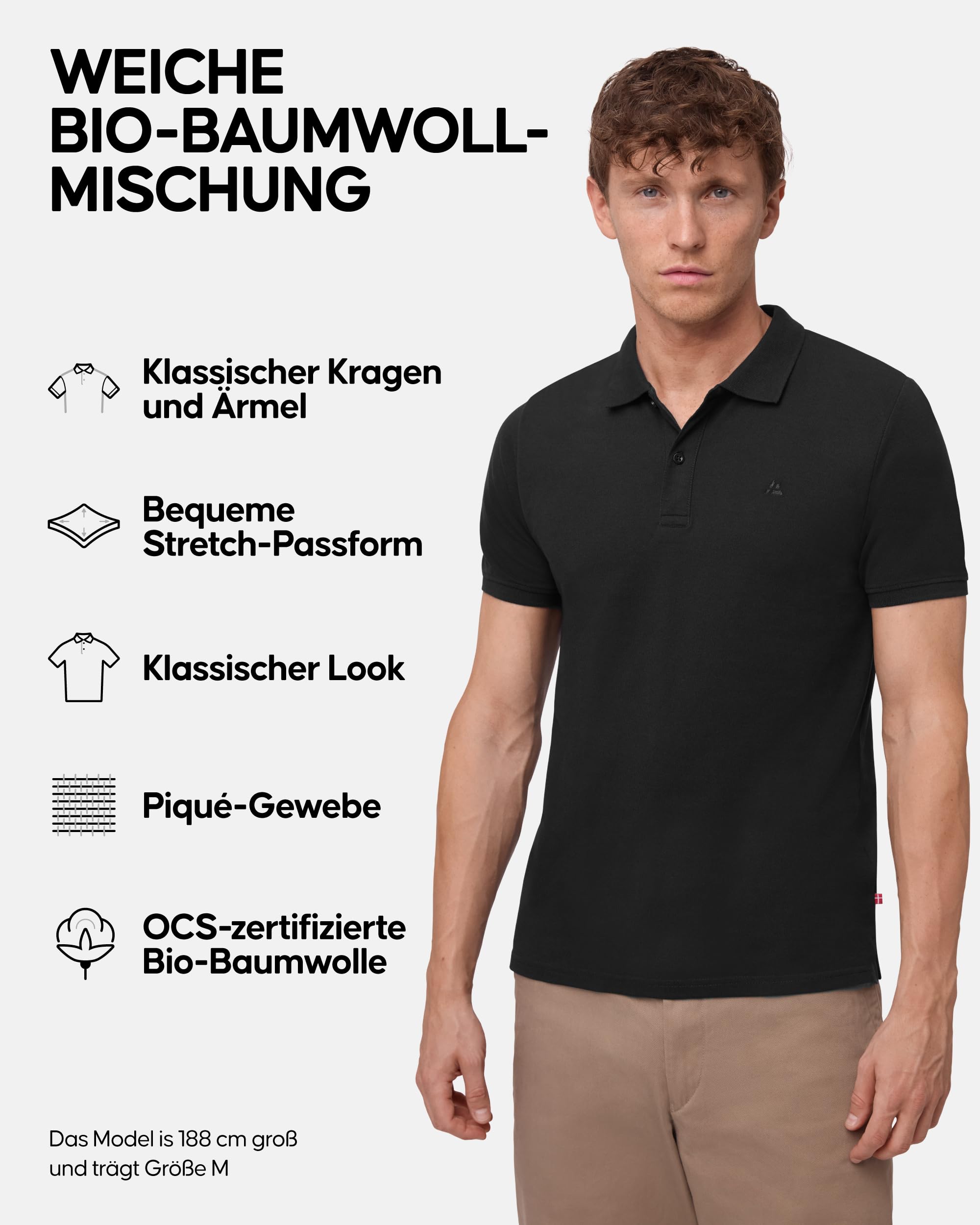 DANISH ENDURANCE Premium Poloshirt Herren Kurzarm (1er|2er Pack), Piqué Qualität aus Bio-Baumwolle, Polohemd, Regular Fit & Stretch, Weich & Bequem