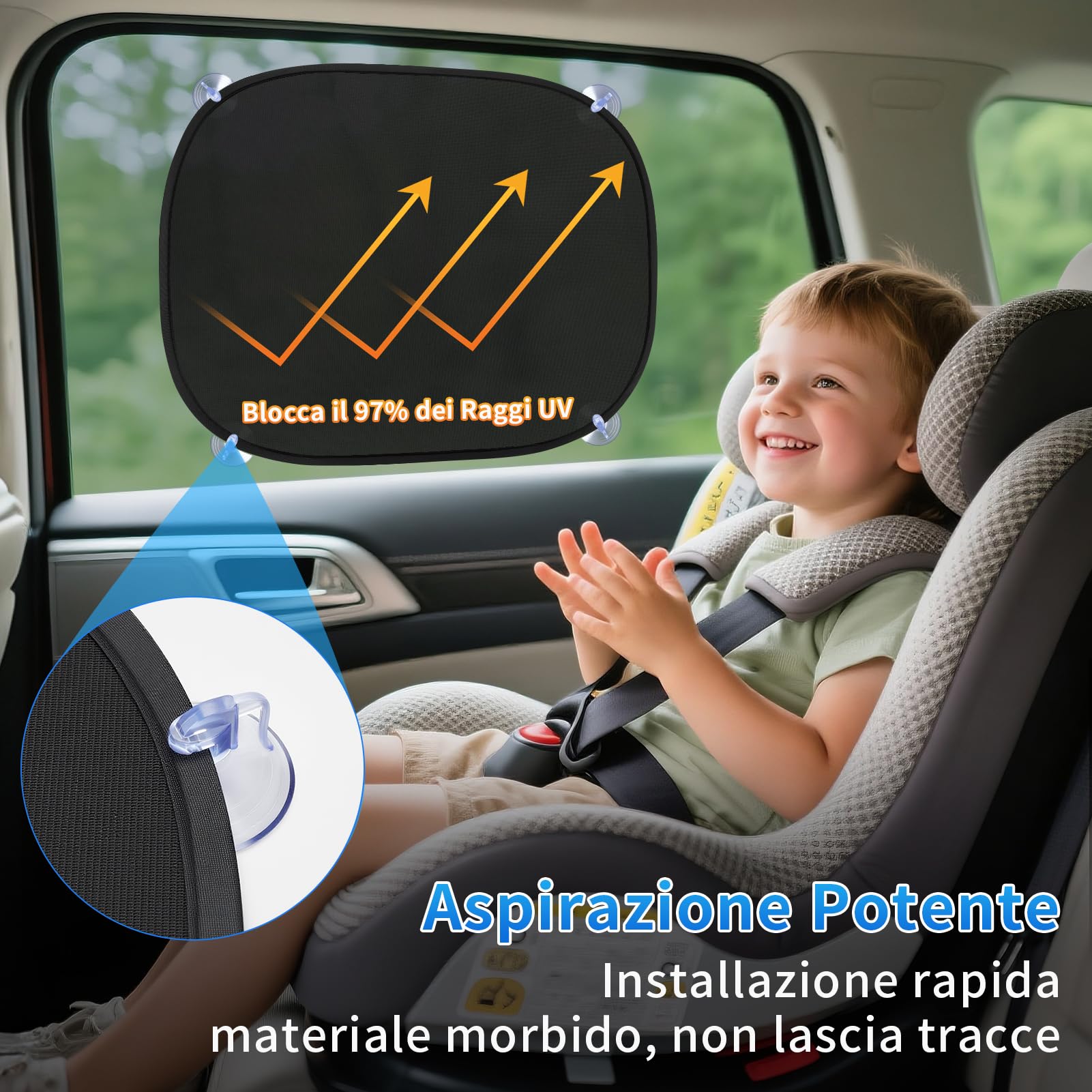 Kiiwah 2 Pezzi Tendine Parasole Auto Bambini, Protezione UV, Finestrini Laterali con 8 Ventose