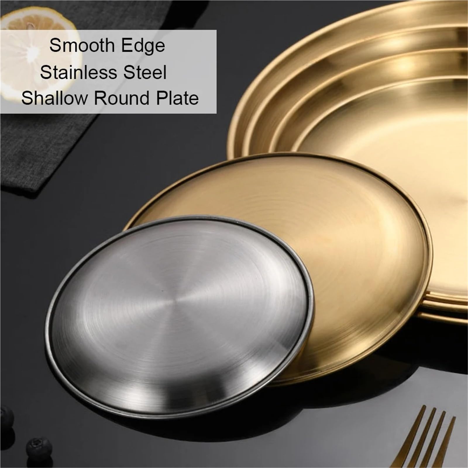 Bandeja de Servicio de Acero Inoxidable 8 Platos Redondos De Acero Inoxidable 20/23/26 Cm, Bandeja Poco Profunda, For Camping, Picnic, Utensilios Cocina(26cm)