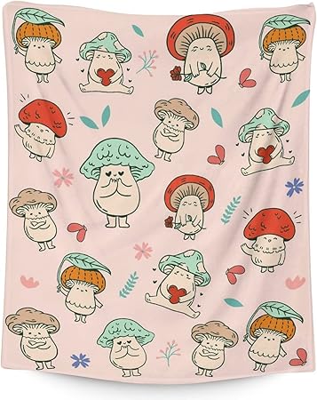 Mercuryelf Mushroom Throw Blanket - Soft, Fuzzy & Warm - 30x40 Inches Small Blankets for Lap, Crib - Pink Cute Throws Gift for Mushroom Lovers