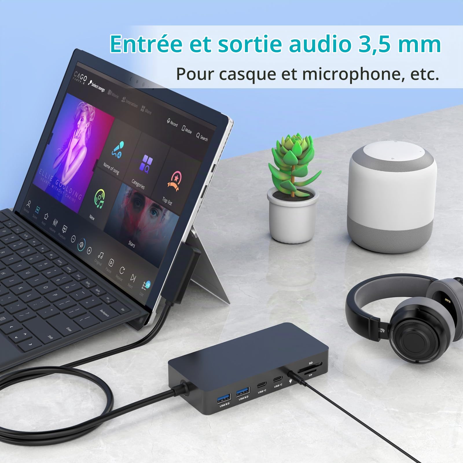 Station d'accueil Microsoft Surface Dock triple écran, double HDMI et VGA, avec adaptateur secteur,12 en 1 pour Microsoft Surface Pro 11/10/9/8/X/7/6/5/4/3,Surface Laptop 7/6/5/4/3/2/1,Surface Book Go