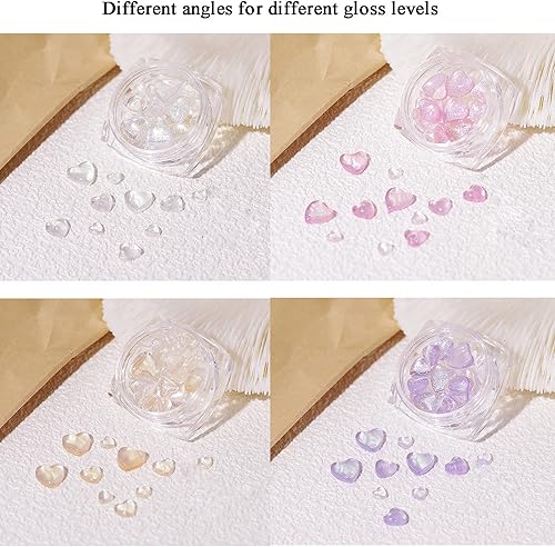 Miniatura 3 de Dijes de arte de uñas de corazón transparente iridiscencia Aurora 3D corazones de amor diamantes de imitación suministros de uñas acrílicas para el