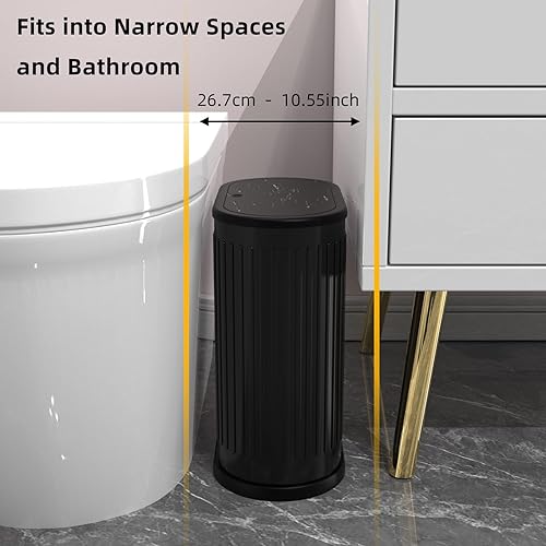 Miniatura 16 de Cubo de basura pequeño de acero inoxidable de 1.8 galones con tapa tipo prensa, cubo de basura delgado para baño, cubo de revestimiento extraíble