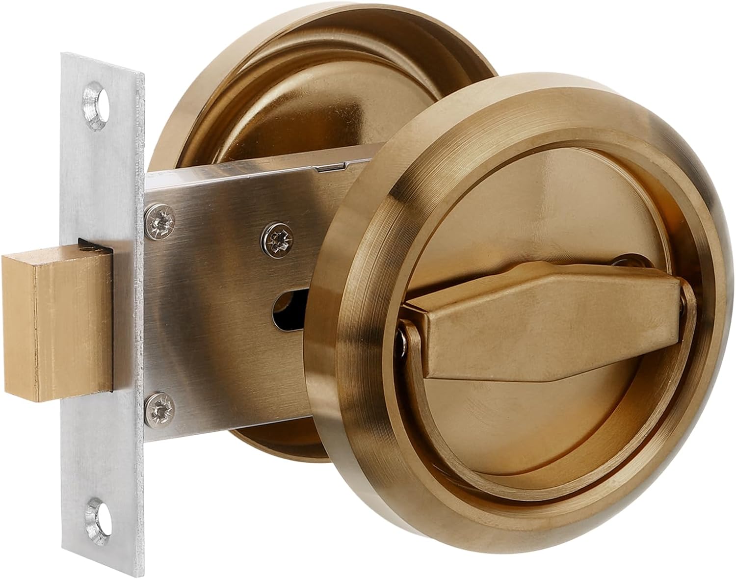 PATIKIL Round Recessed Door Lock, Stainless Steel 304 Hidden Recessed Cup Door Handle Furniture Pulls Latch Knob for Privacy Pocket Door Lockers, Brass