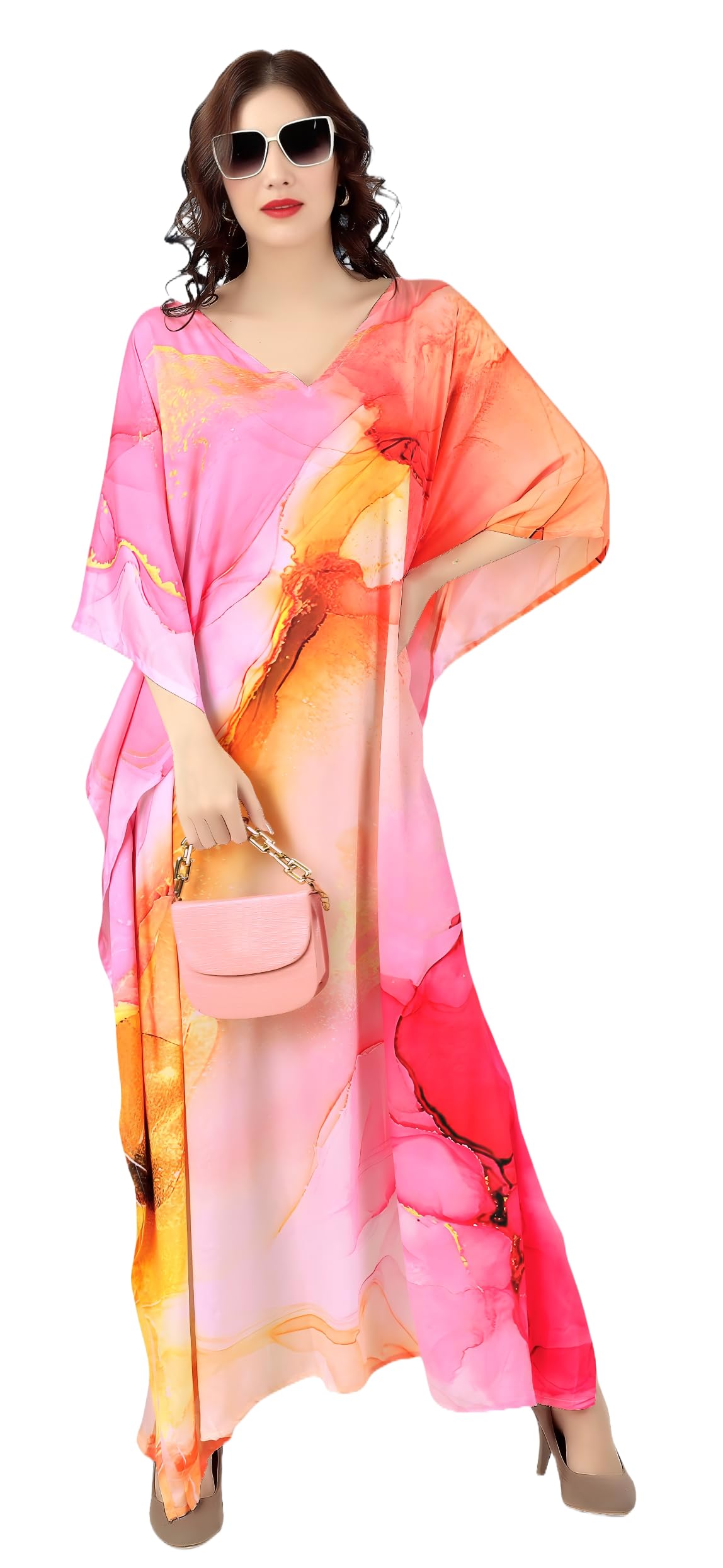 Women's Ethnic Wear Elegant Multicolor Silk Maxi Dress – Silk Sutra Women's V-Neck, 3/4 Sleeves Nightgown (STC-SILK-KAFTAN-160)-image-46