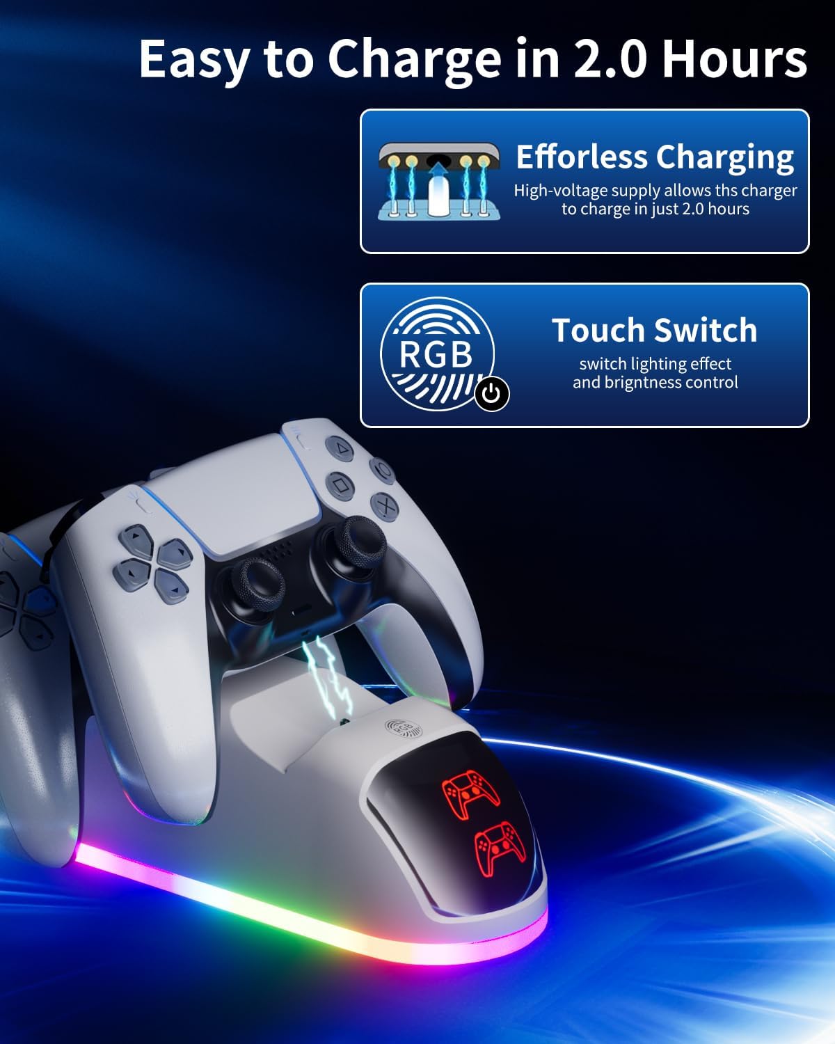 PS5 Controller Charger Station,Upgrade Version with 10 LED Mode & RGB Button, Safe Fast Charging and Overcharge Protection Dock for Dualsense PlayStation 5 Controllers 7 71 w7bg87QL. AC SL1500