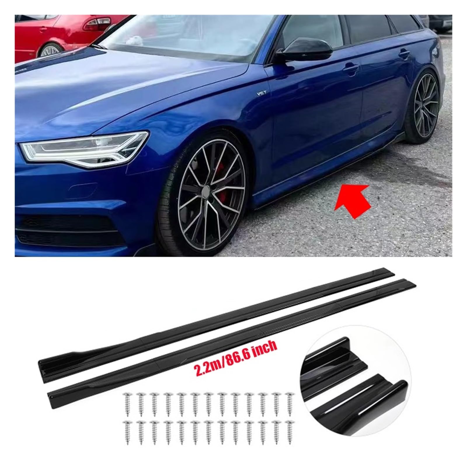 Minigonne Laterali universali Auto per A6 S6 C7 C8 Accessori Nero Lucido 2m/86.6" 8 Pezzi ABS Minigonne Laterali Estensione Pannello Bilanciere Labbro