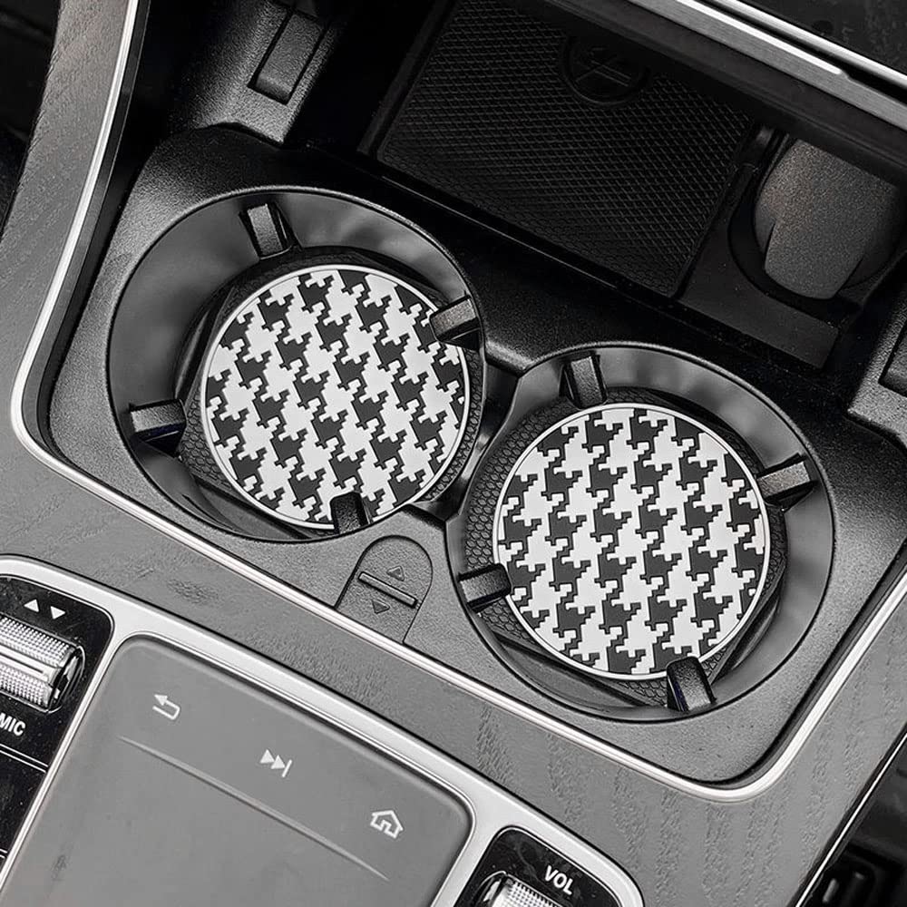Follicomfy Car Cup Holder Coaster for Women, 2 Pack, Houndstooth Grid