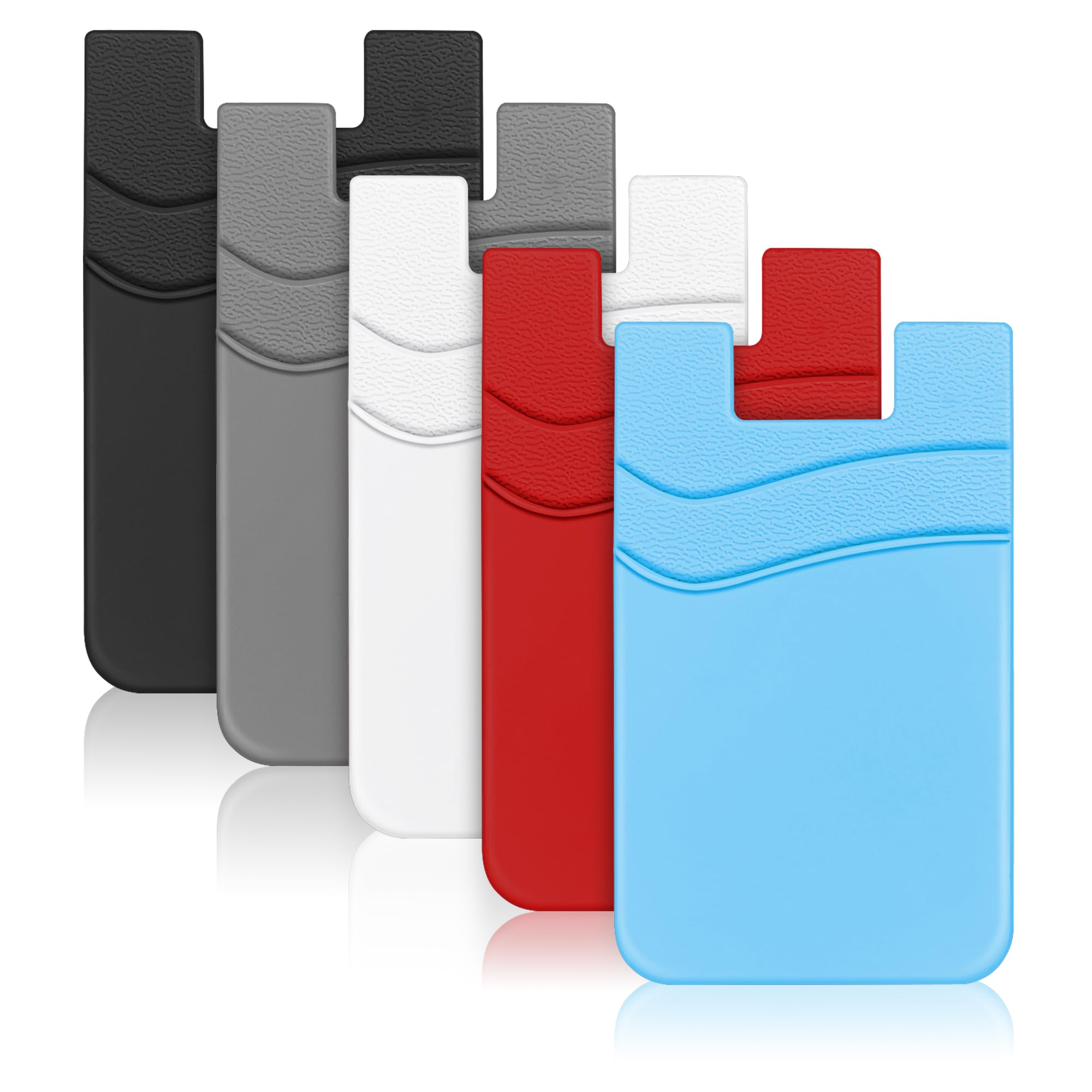 SHANSHUI Phone Wallet Stick on, Card Holder for Back of Phone Double Silicone Credit Business Card Sleeve Pocket Compatible for iPhone, Samsung Galaxy