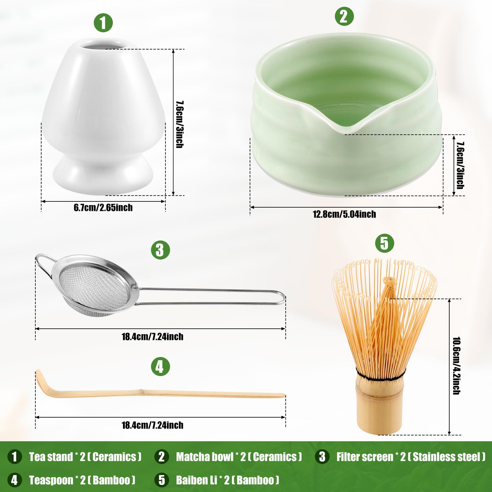 Matcha Whisk Set, Matcha Set includes Matcha Whisk and Bowl (Matcha Bowl with Spout), Green Perfect Matcha Making Kit for Matcha Lover and Matcha Tea Ceremony, The Perfect Bamboo Whisk for Matcha Tea