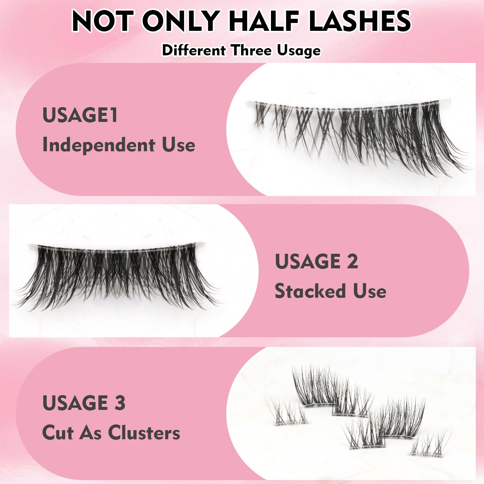 VEGCOO 10 Paia Mezze Ciglia Finte Naturali, Ciglia Occhio di Gatto Fake Half Eyelashes Riutilizzabile, 3D Cancella Banda Trasparente Corner Lashes (HN-Stelo trasparente)
