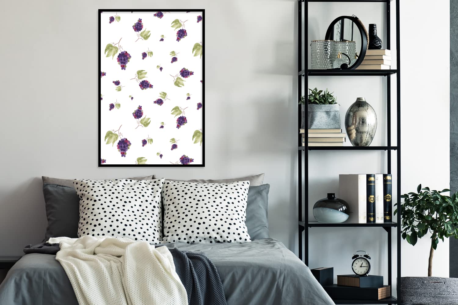MuchoWow Poster Bilder Wanddeko Deko Wohnzimmer 80x120 cm Weintrauben - Blätter - Schablonen