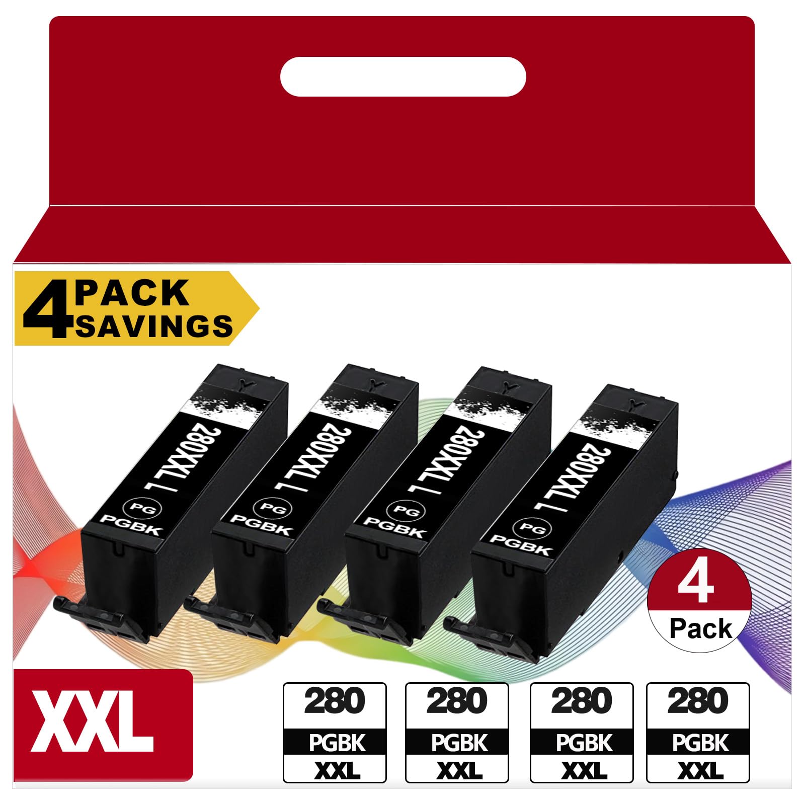 4 Pack PGI-280XXL Black Ink Cartridges Replacement for 280 XXL Ink, High Yield for Cannon TR8620a TR8620 TR8622a TR8520 TR8600 TR7520 TS702a TS9520