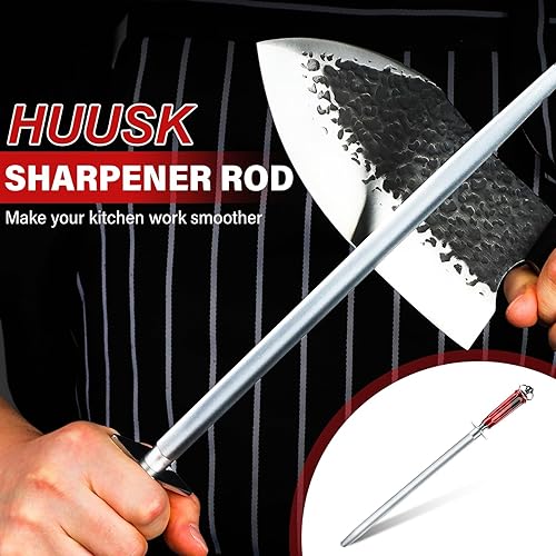 Miniatura 6 de Huusk Afilador de cuchillos de 12 pulgadas, afilador de acero de cuchillos de alto carbono, afiladores de cuchillos de cocina con puntas