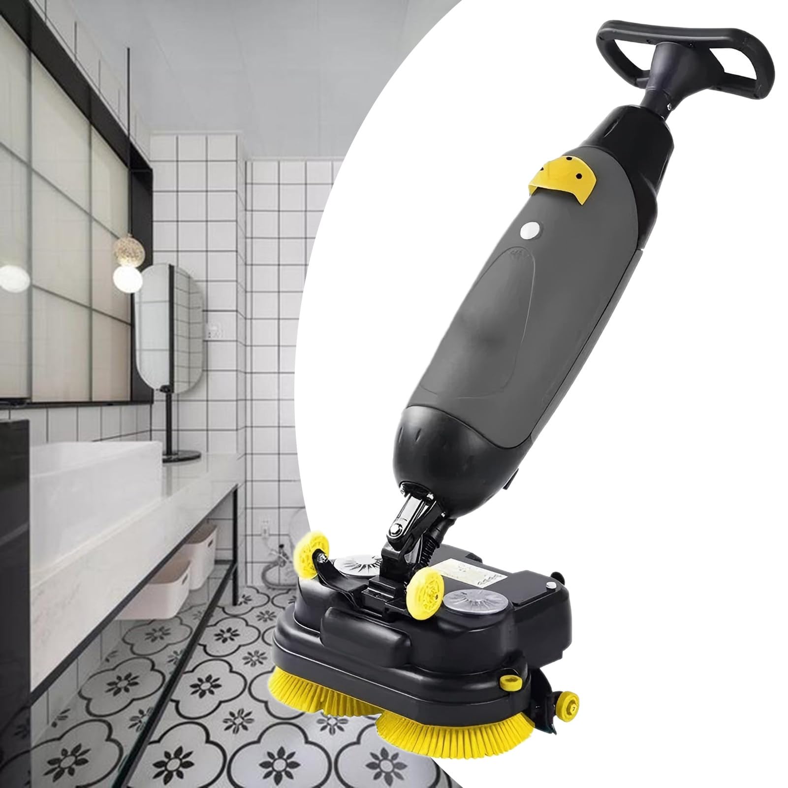 Commercial Floor Scrubber Machine, Lightweight Electric Floor Cleaner, with 17" Cleaning Width, Rotary Double Brushes, 360° Rotating Head Grey