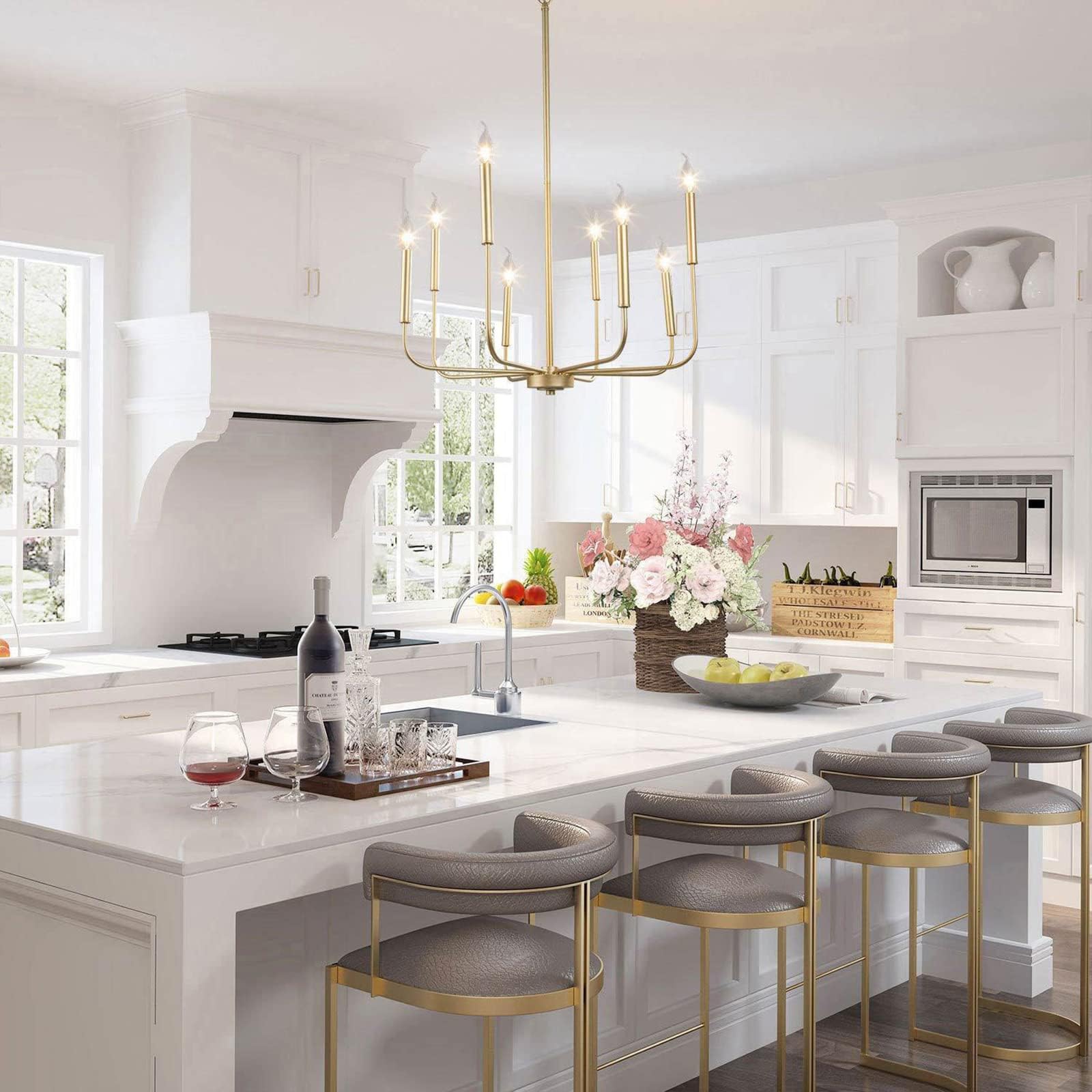 Lampadario moderno in oro, Ø69cm, Lampadario per sala da pranzo a 8 luci per camera da letto, soggiorno, cucina, foyer, ingresso (versione aggiornata, 2 tipi di altezza 8 bracci)