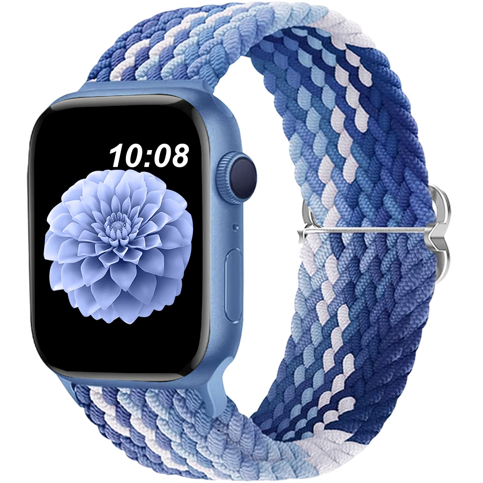Braided Bands Compatible with Apple Watch Band 42mm 44mm 45mm 49mm for Women Men, Stretchy Braided Solo Loop Apple Watch Band for iWatch Series 8 7 6 5 4 3 2 1 Ultra SE (Gradient Blue)