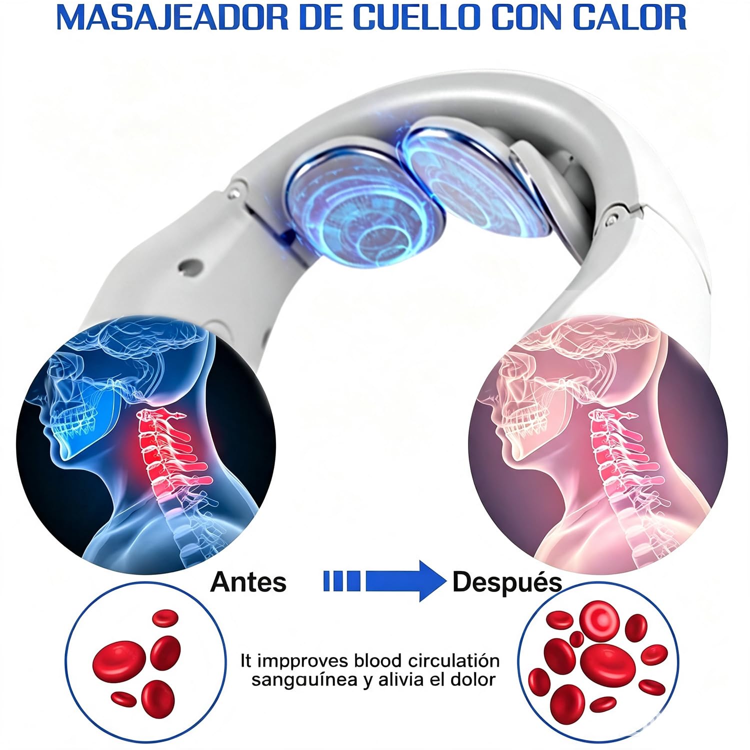 Masajeador Cuello Cervical, 15 Niveles De Intensidad Masajeador Eléctrico | 3 Niveles Calefacción A Temperatura Constante, 4 Modos De Masaje Por Pulsos, Para El Cuello Y